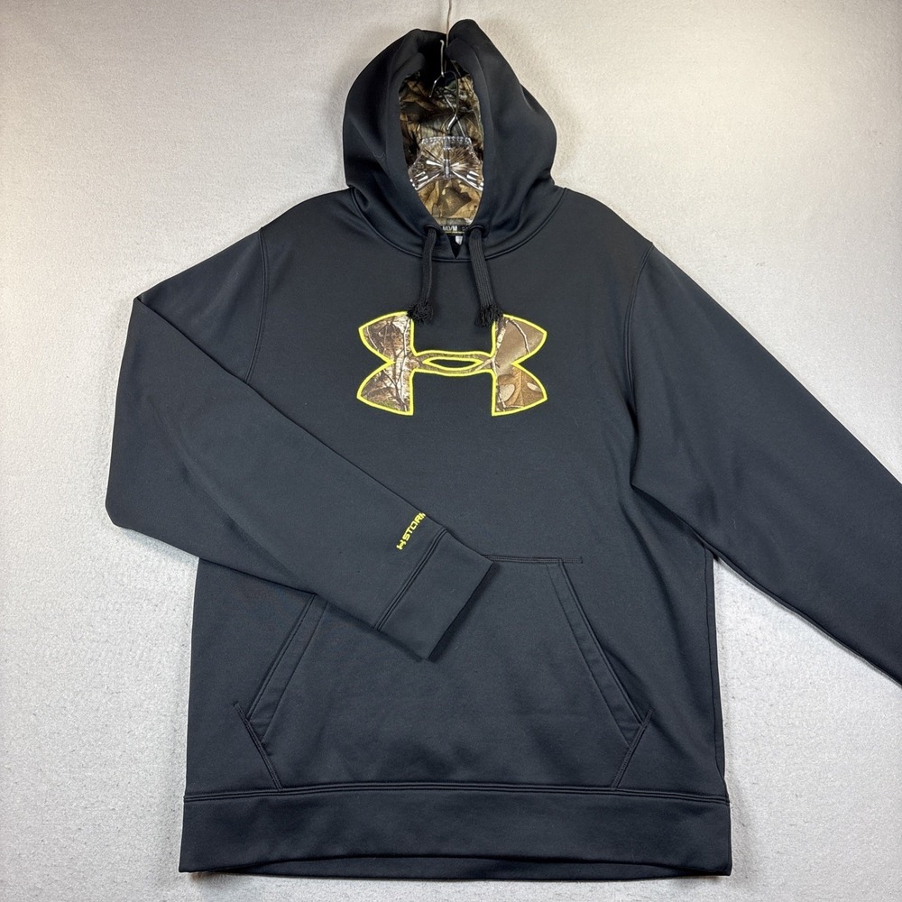 Under Armour Realtree Xtra Hoodie Mens  Med Black Camo Logo Fleece Lined  Storm1